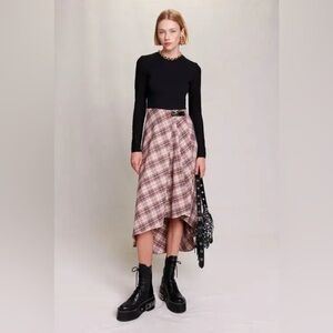 MAJE 
Jersey-Paneled Checked Tweed Midi Dress